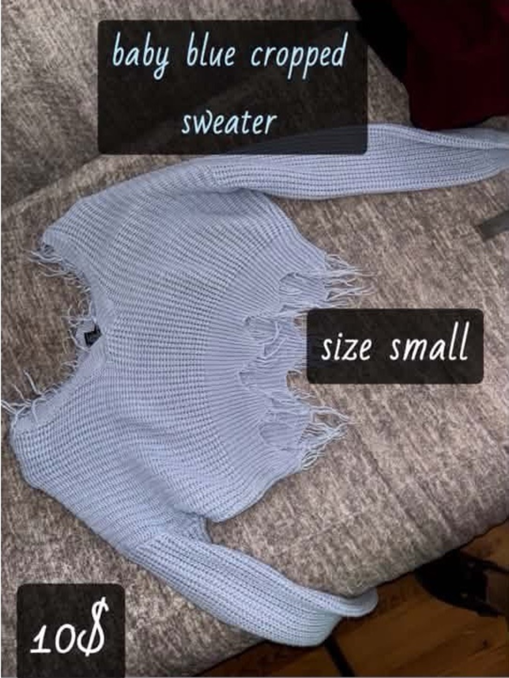 Baby Blue Cropped Distressed Sweater - Small